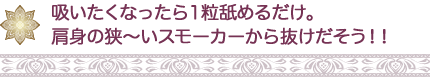 吸いたくなったら1粒舐めるだけ。 肩身の狭〜いスモーカーから抜けだそう!!